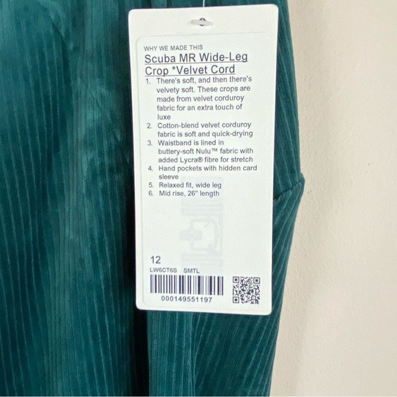 NWT Lululemon Scuba Mid-Rise Wide-Leg Crop Velvet Cord Storm Teal - Picture 4 of 9